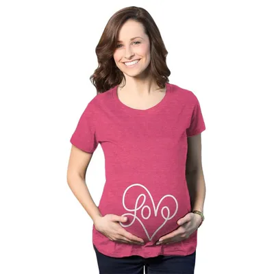 Target Maternity Love Script Heart T Shirt Cute Adorable Bump Pregnancy Tee - Crazy Dog Maternity T Shirt for Valentines Gift Pink L