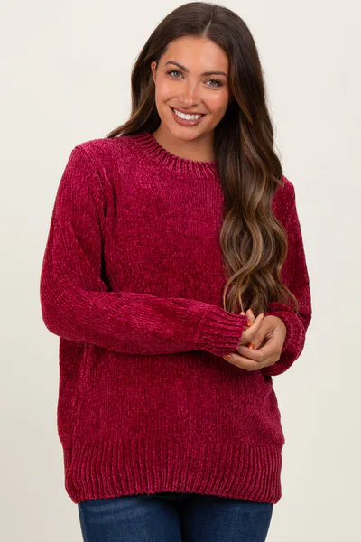 PinkBlush Burgundy Chenille Knit Balloon Sleeve Maternity Sweater