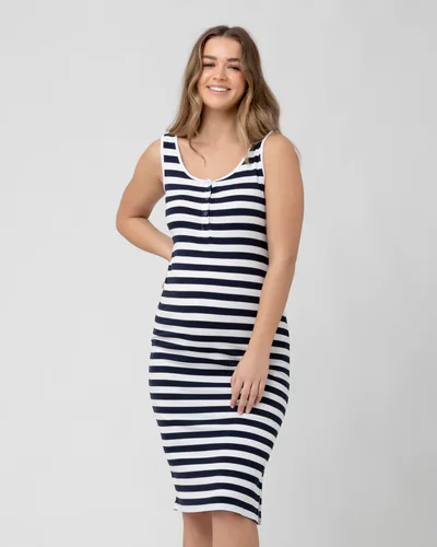 Ripe Maternity Lee Button Down Rib Dress  Navy / White