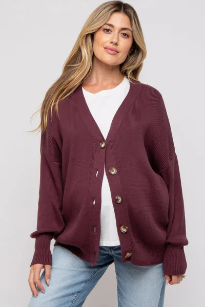 PinkBlush Plum Basic Ribbed Maternity Cardigan Sweater