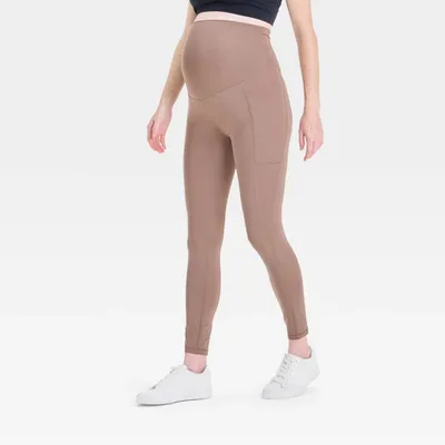 Target Over Belly High-Rise Performance Pocket Active Maternity Leggings - Isabel Maternity by Ingrid & Isabel™ Taupe M: Recycled Polyester