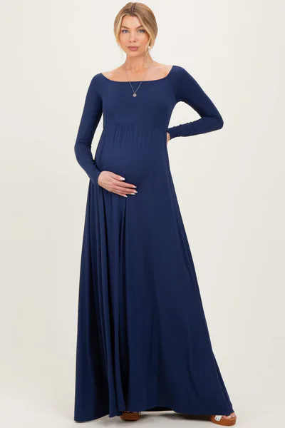 PinkBlush PinkBlush Navy Off Shoulder Maternity Maxi Dress
