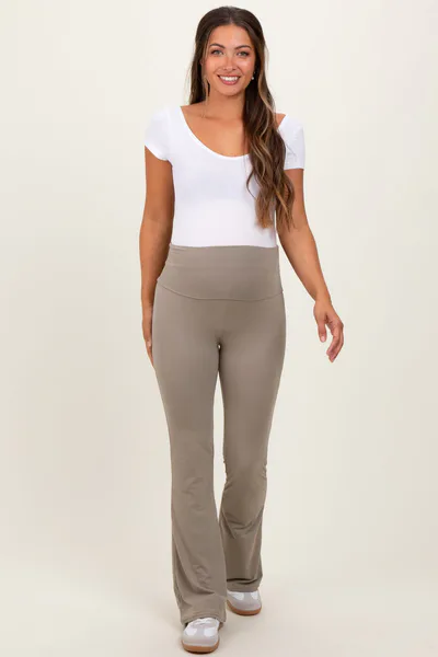 PinkBlush Light Olive Fold Over Waistband Maternity Flared Pants