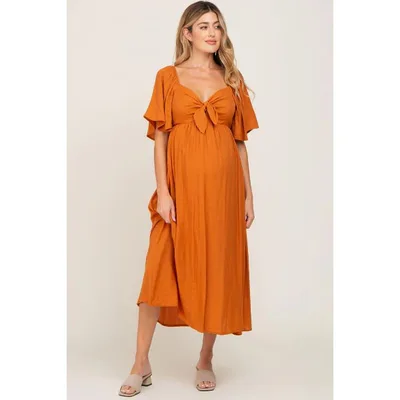 Target Pinkblush Rust Front Tie Ruffle Sleeve Maternity Midi Dress Small