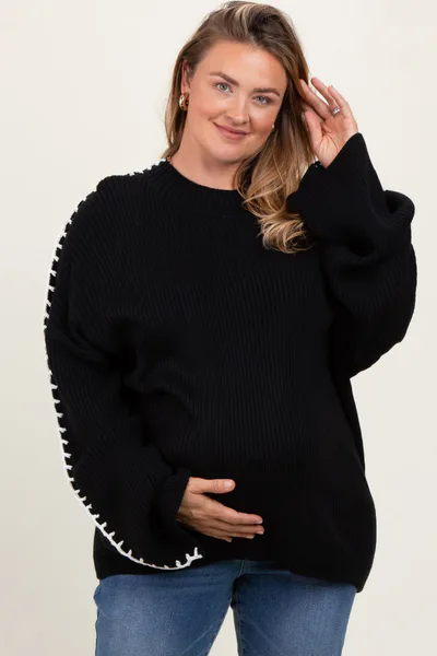 PinkBlush Black Contrast Stitch Maternity Plus Sweater
