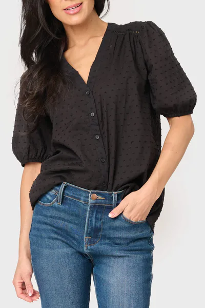 Milk & Baby Button Front Puffed Sleeve Blouse