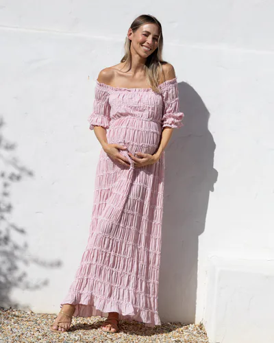 Angel Maternity Mariana Sheer Maternity Photoshoot Dress in Pink
