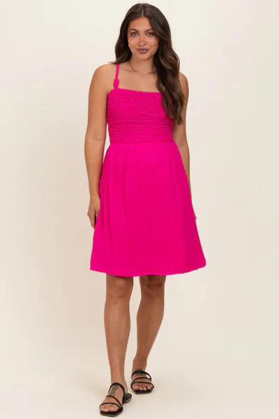 PinkBlush Hot Pink Knot Detail Smocked Maternity Mini Dress