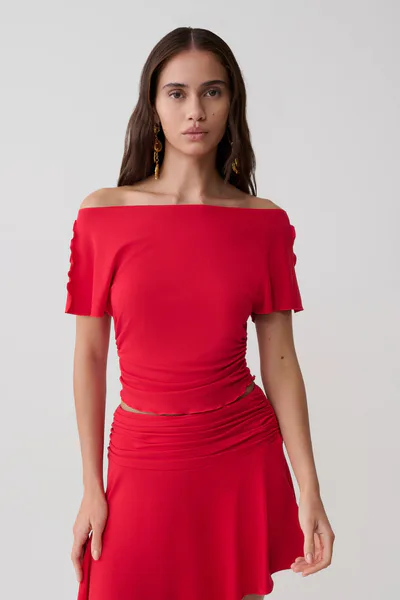 MESHKI Talise Modal Flounce Short Sleeve Top