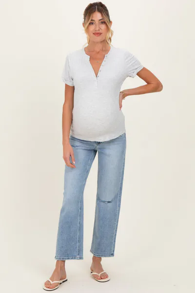 PinkBlush Light Blue Distressed Open Knee Ankle Straight Leg Maternity Jeans