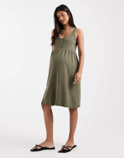 ASOS Mamalicious Maternity 2 function nursing button up mini sundress in dark khaki