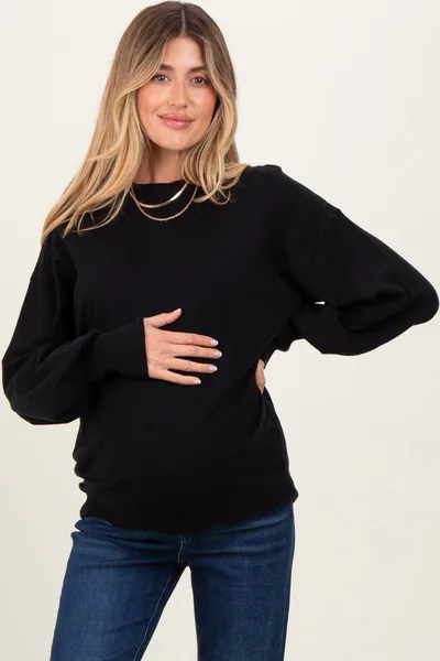 PinkBlush Black Fine Knit Balloon Sleeve Maternity Sweater