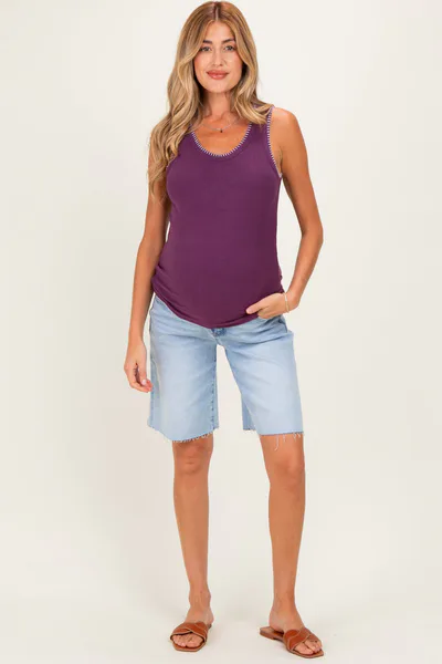 PinkBlush Light Blue Raw Hem Bermuda Maternity Jean Shorts