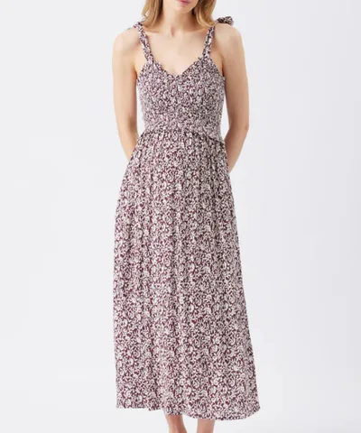 Bump City The Dana Smocked Dress (Maroon + White)