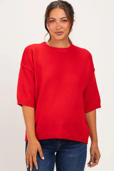 PinkBlush Red Basic Maternity Short Sleeve Sweater Top