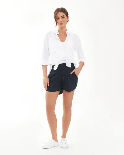 Ripe Maternity Indi Shirred Linen Short Navy