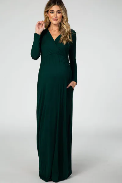 PinkBlush Green Long Sleeve Maternity Nursing Maxi Dress