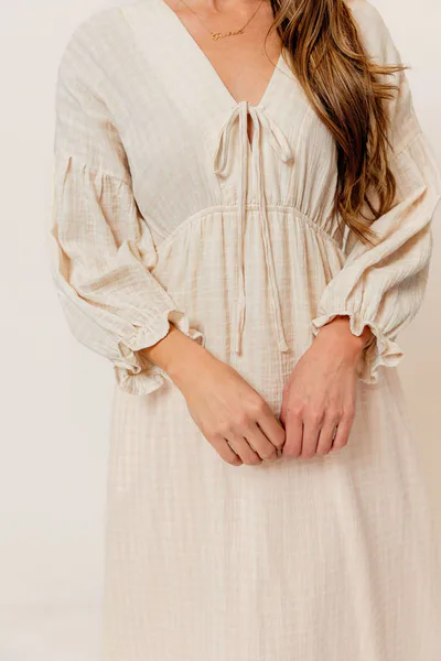 Worth Collective Hunter 100% Cotton Midi Dress in Pale Pink Plaid (Lined) - Bump Friendly