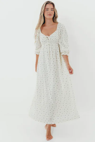 Worth Collective Cecilia 100% Cotton Smocked Maxi Dress in Ivory (Lined) - Bump Friendly