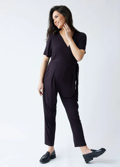 Ingrid & Isabel Short Sleeve V-Neck Maternity and Nursing Jumpsuit