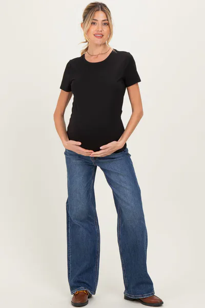 PinkBlush Navy Dark Wash Wide Leg Maternity Jeans