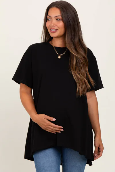 PinkBlush Black Oversized Cut Hem Maternity Short Sleeve T-Shirt