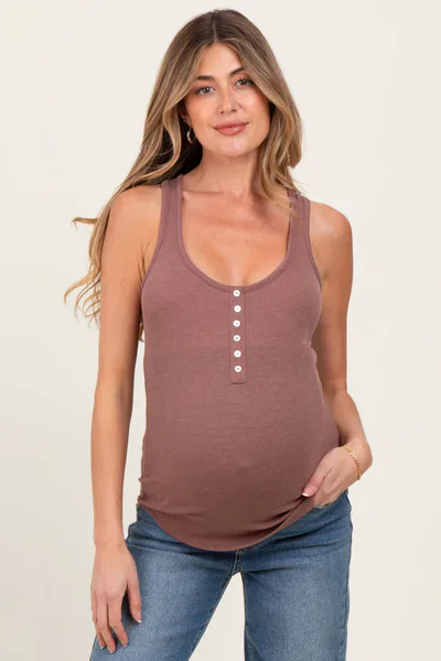 PinkBlush Mauve Button Front Maternity Tank Top