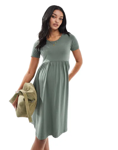 ASOS Mamalicious Maternity mini smock t-shirt dress in khaki