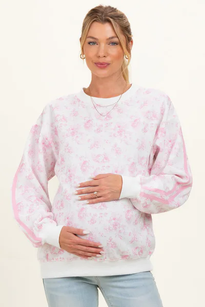 PinkBlush Light Pink Floral French Terry Maternity Sweatshirt