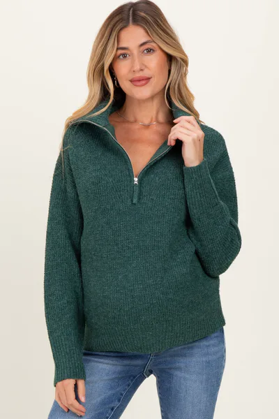 PinkBlush Green Half Zip Maternity Pullover Sweater