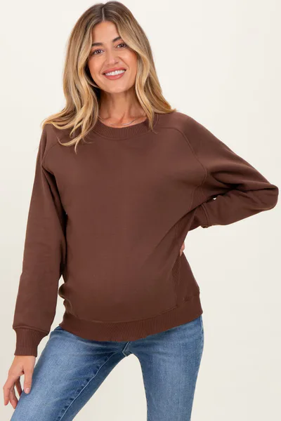 PinkBlush Brown Fleece Maternity Sweatshirt