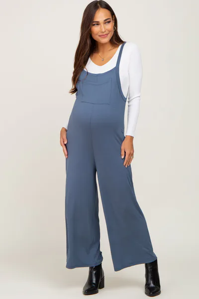 PinkBlush Navy Sleeveless Pocketed Wide Leg Maternity Jumpsuit