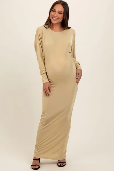 PinkBlush Gold Long Sleeve Open Back Maternity Maxi Dress
