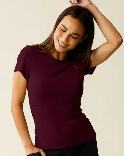 Kindred Bravely Ribbed Bamboo Crew Neck Nursing T-shirt | Deep Burgundy