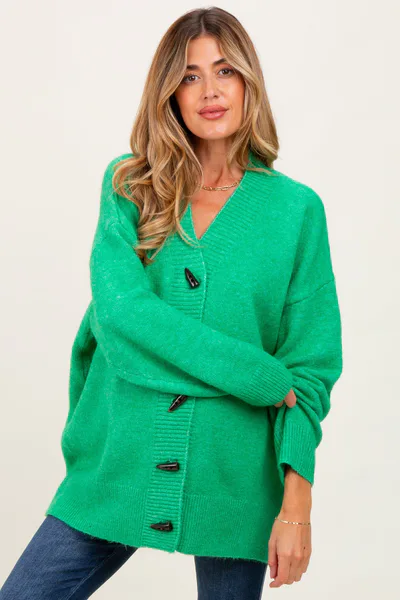 PinkBlush Green Oversized Maternity Toggle Button Cardigan
