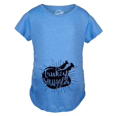 Target Turkey Smuggler T shirt Funny Thanksgiving Maternity Shirt Pregnancy New Baby Tee - Crazy Dog Maternity T Shirt for Thanksgiving Light Blue S
