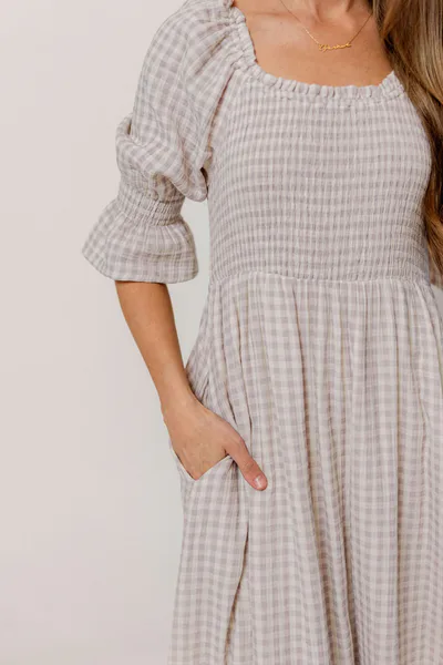 Worth Collective Sienna 100% Cotton Puff Sleeve Maxi Dress in Wisteria Plaid (Lined) - Bump Friendly