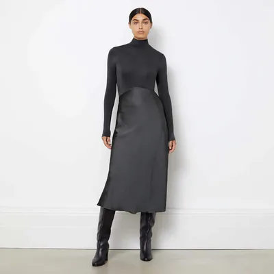 For The Creators Turtle Neck Satin & Jersey DressGrey
