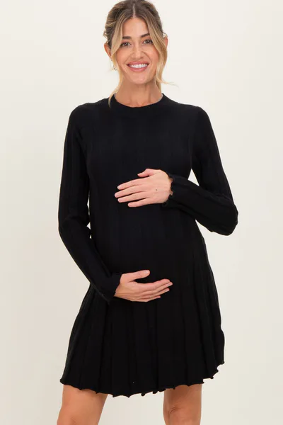 PinkBlush Black Wide Rib Maternity Mini Sweater Dress
