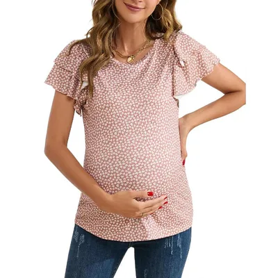 Target Maternity Tops Women's Flying Short Sleeve Stylish T Shirt Casual Pregnancy Clothes Pink M