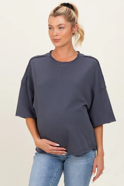 PinkBlush Denim Blue Raw Cut Edge Maternity Boxy Tee