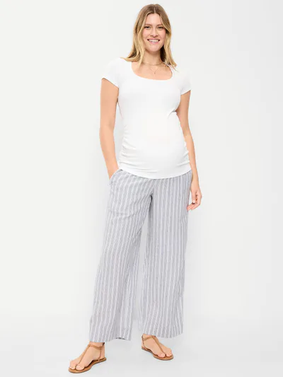 Old Navy Maternity Rollover Waist Linen-Blend Super Wide-Leg Pants