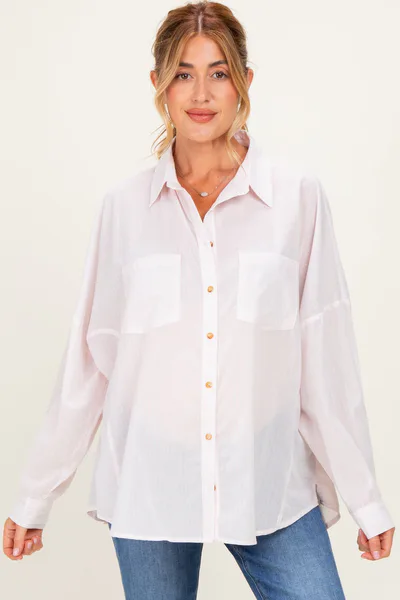 PinkBlush Pink Oversized Striped Button-Up Maternity Shirt