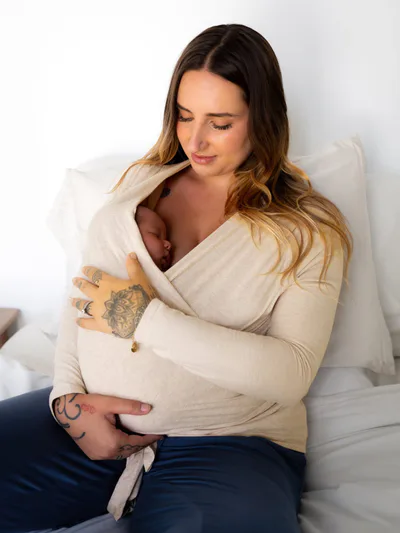 Kindred Bravely Organic Cotton Skin to Skin Long Sleeve Wrap Top | Oatmeal Heather