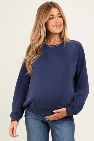 PinkBlush Navy Side Pocket Maternity Pullover Top