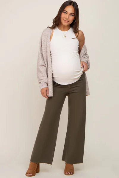PinkBlush Olive Raw Hem Wide Leg Maternity Jeans