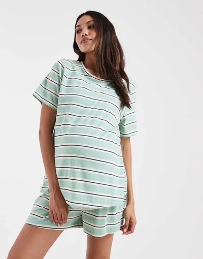 ASOS mix & match pajama set in sage & blue stripes