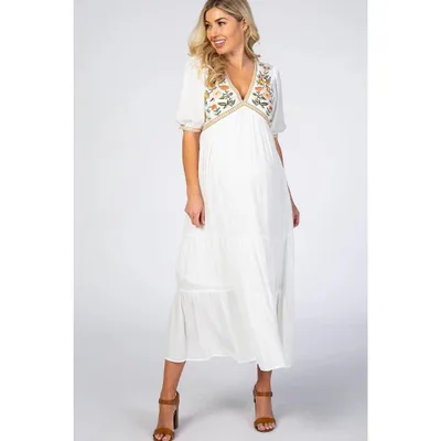 Target Pinkblush Ivory Floral Embroidered Maternity Midi Dress Medium