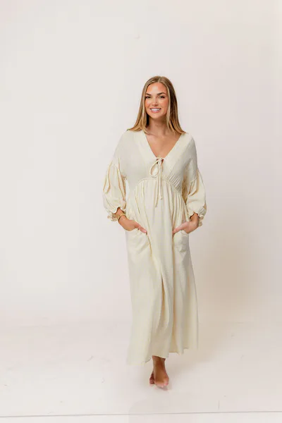 Worth Collective Hunter 100% Cotton Midi Dress in Custard Plaid (Lined) - Bump Friendly