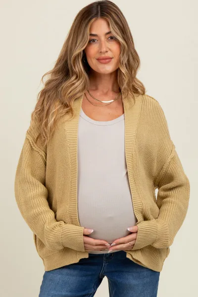 PinkBlush Yellow Chunky Knit Open Maternity Cardigan
